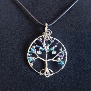 Silver Plated Copper Wire Tree Of Life Neclace Multcolor Beads New Handmade